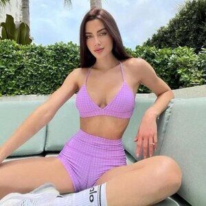 Alo purple gingham bra short set